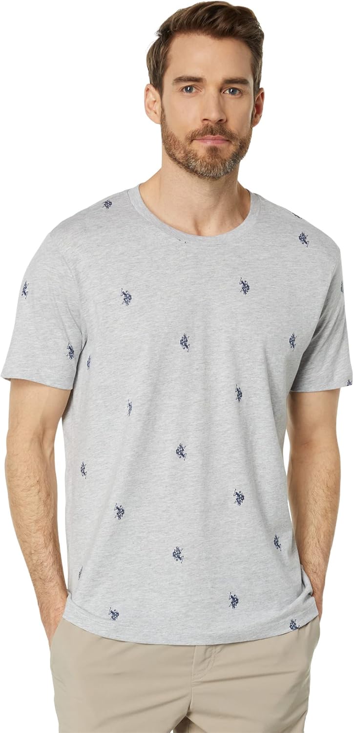 U.S. Polo Assn. Short Sleeve All Over Print Jersey Tee Heather Light Grey SM