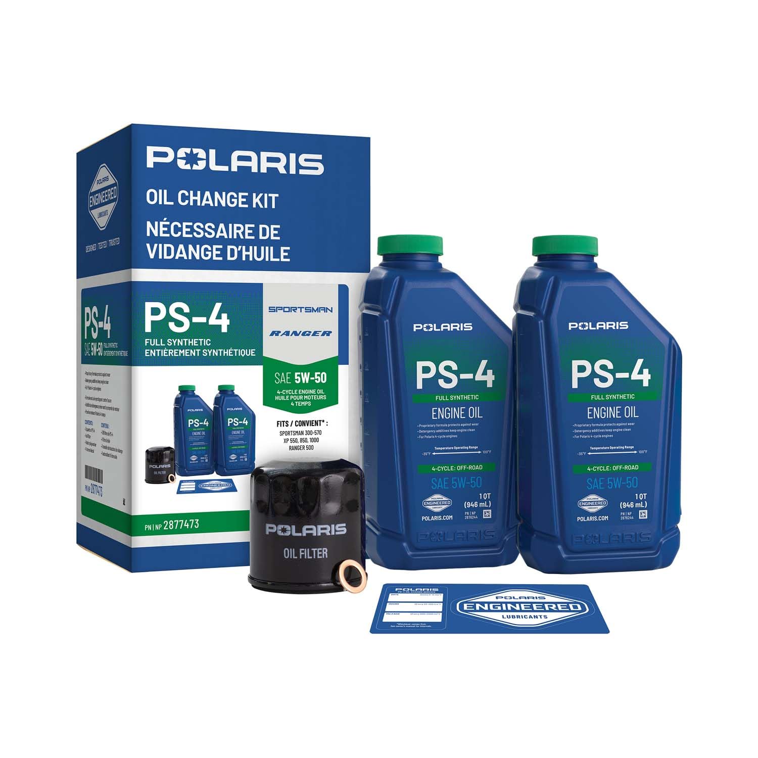 Polaris Off Road Full Synthetic Oil Change Kit, 2877473, 2 Quarts of PS-4 Engine Oil and 1 Oil Filter