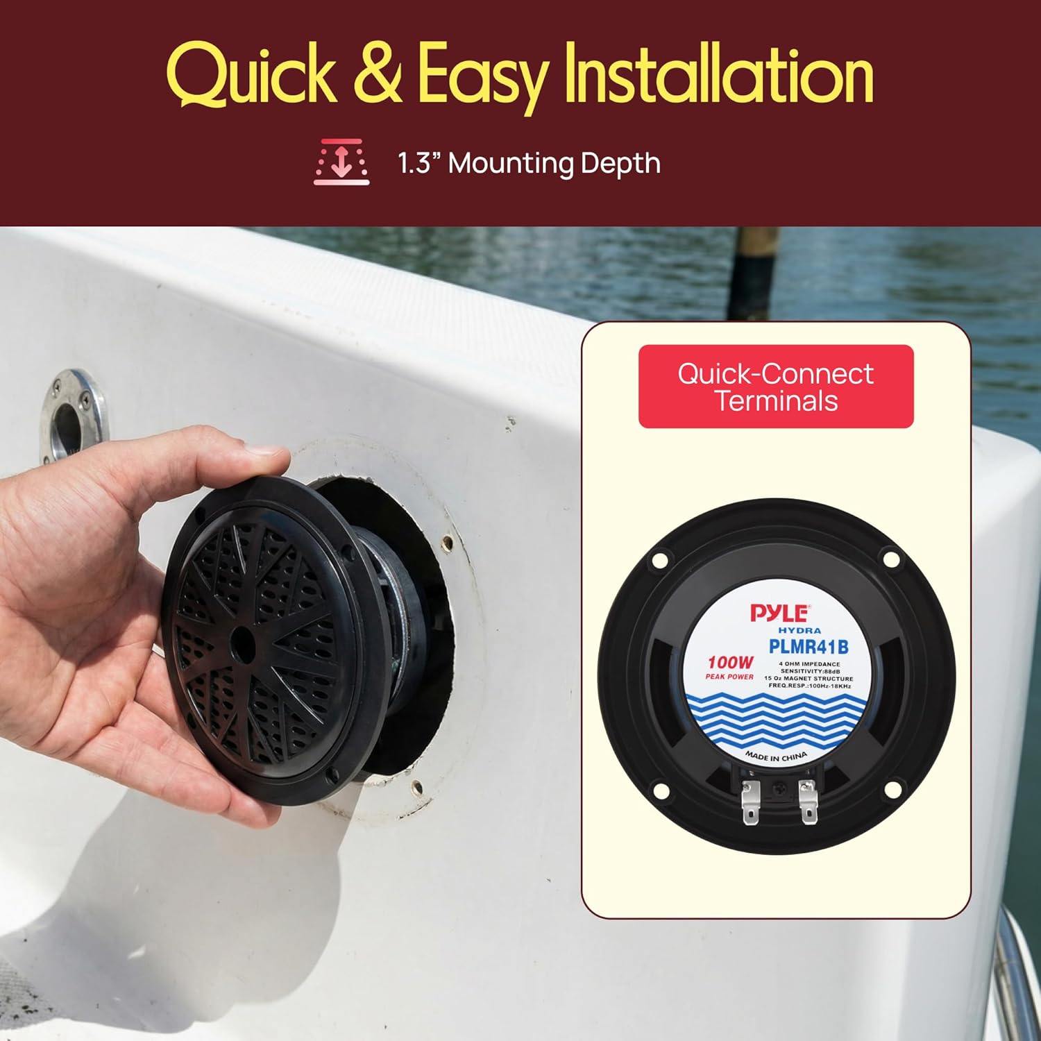 Pyle 4 Inch Dual Marine Speakers - Waterproof and Weather Resistant Outdoor Audio Stereo Sound System with Polypropylene Cone, Cloth Surround and Low Profile Design - 1 Pair - PLMR41B (Black) - Image 7