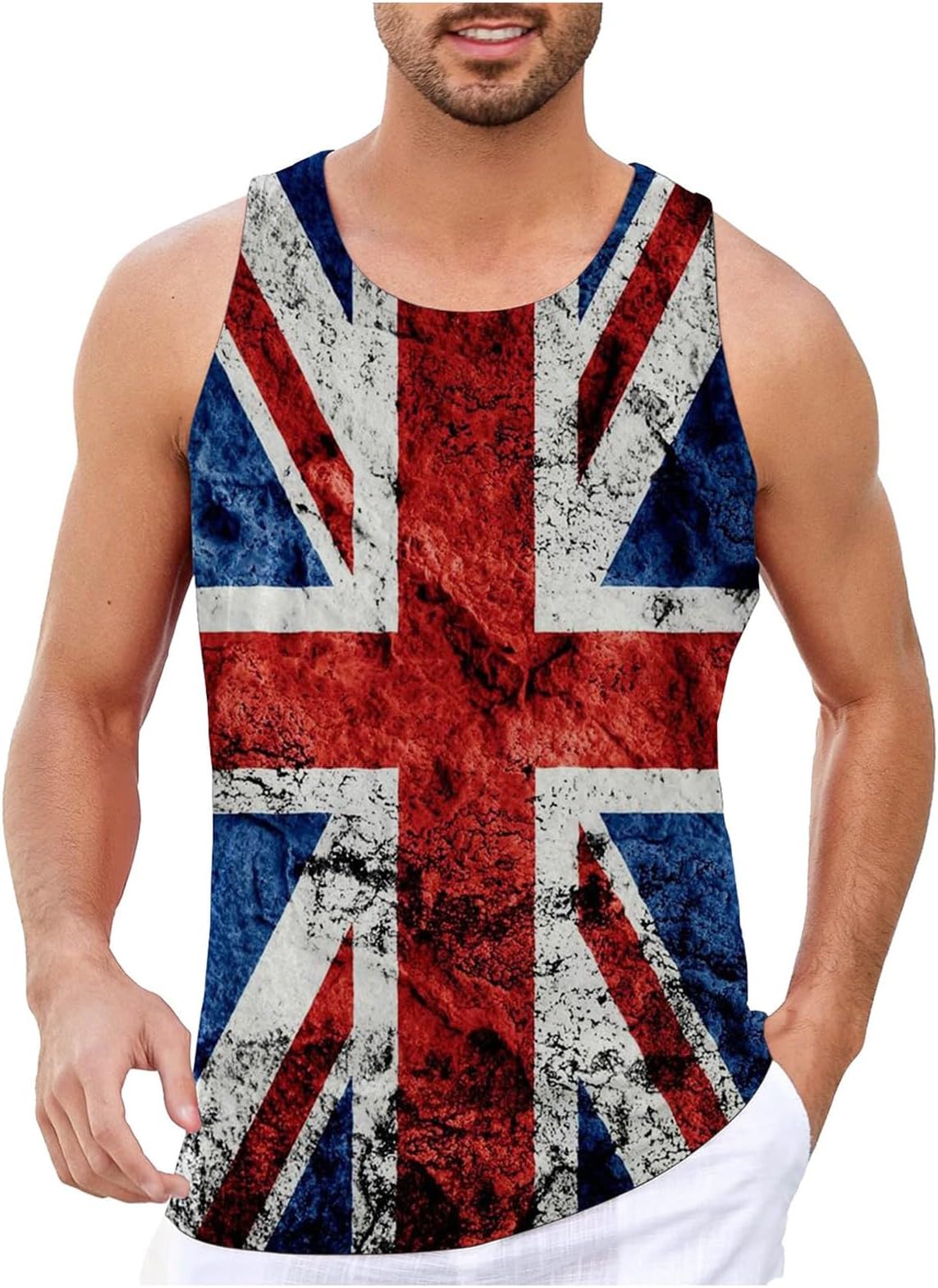British Flag Gym Vest for Men - Breathable Sleeveless Workout Top with 3D Printed UK Flag Design, Sport Tank for Training & Summer