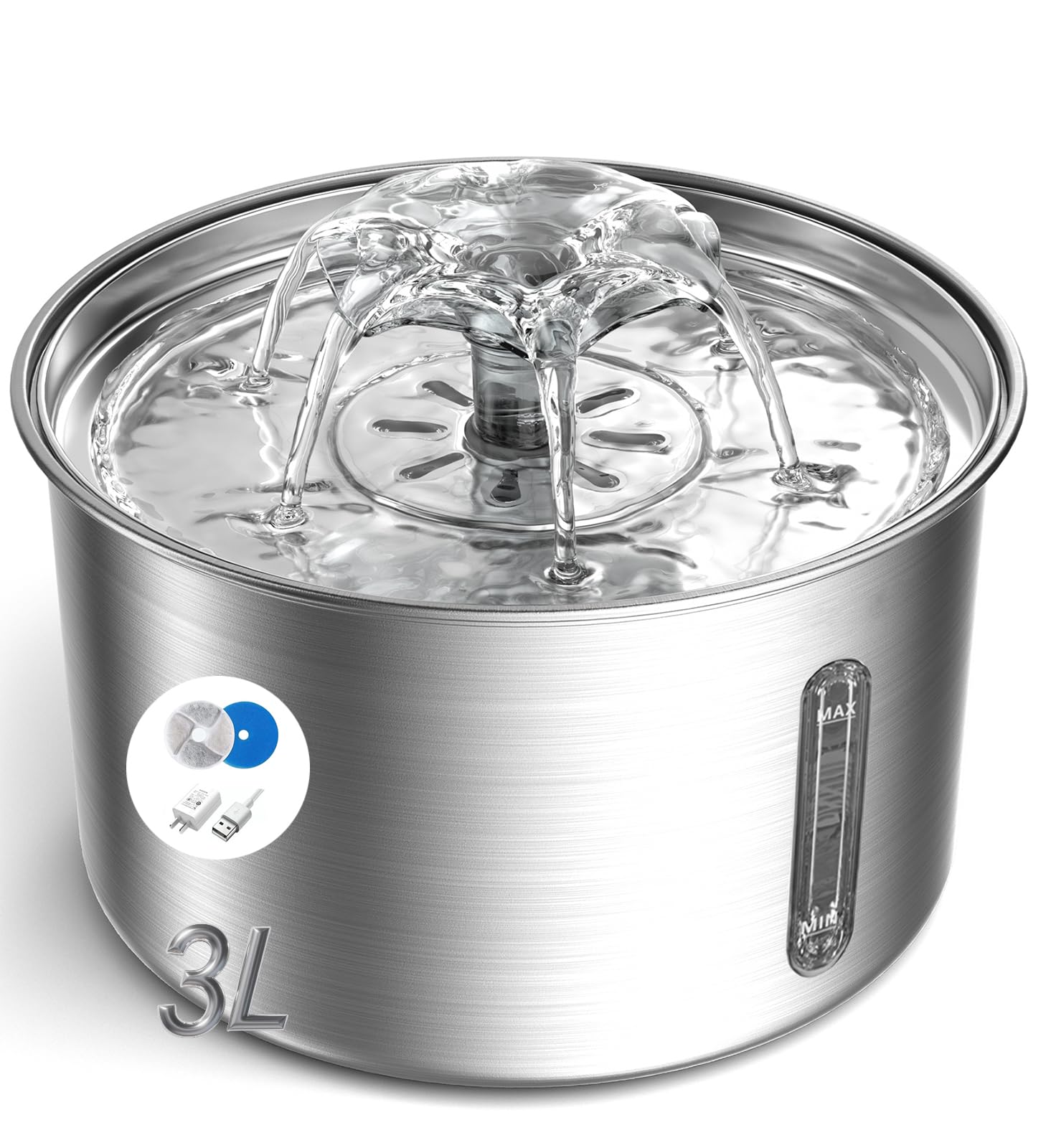 KEDEEK Fuente de Agua para Gato — 3L Bebedero para Gato Acero Inoxidable