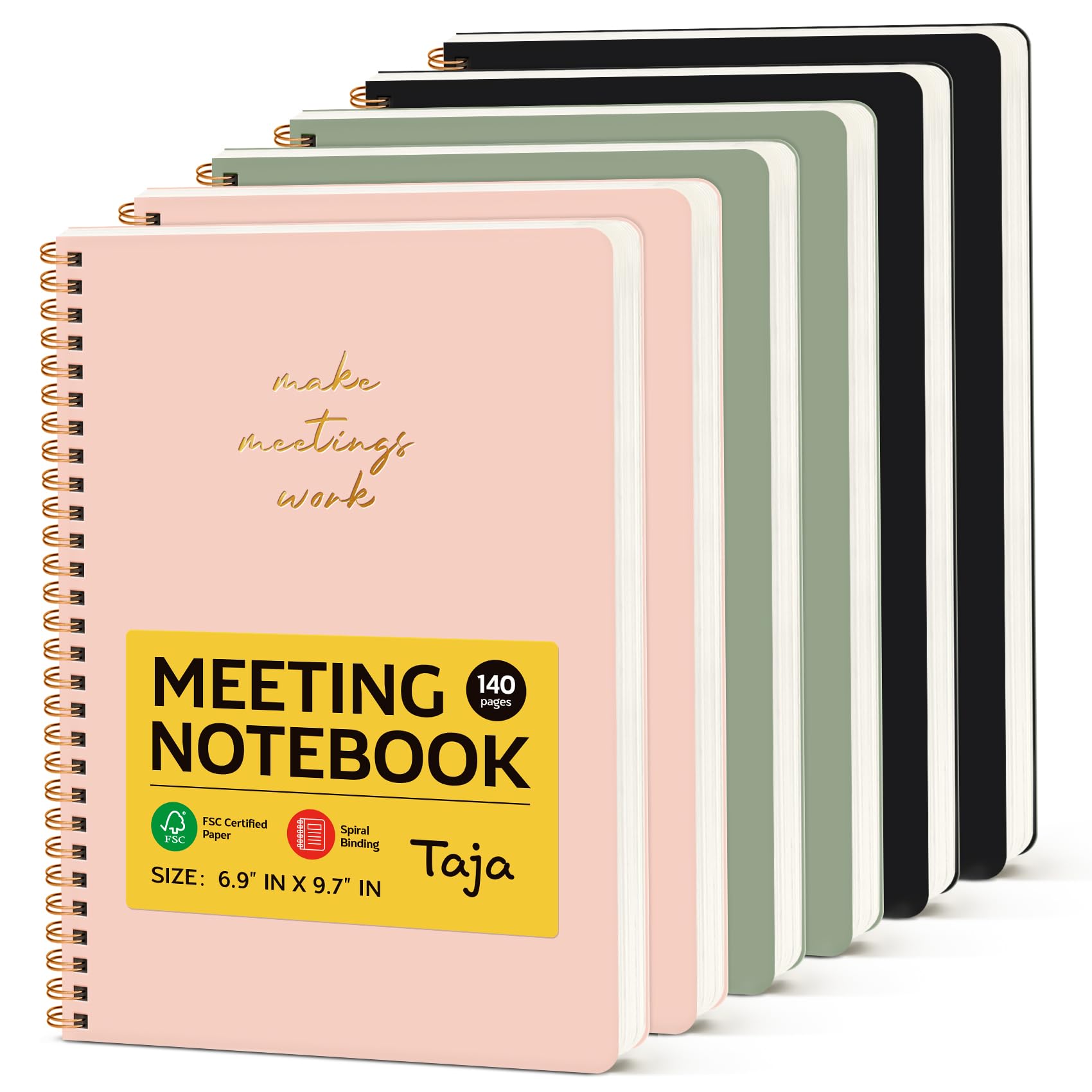 Taja Confezione da 6 quaderni per riunioni per l'organizzazione del lavoro, quaderno da lavoro con elementi d'azione, agenda per riunioni e minuti, perfetto per l'ufficio per uomini e donne