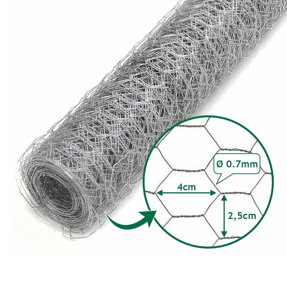 TERRE JARDIN - Grillage a Poule, 1 x 10 m - Grillage Poulailler, Mailles Hexagonal en Acier Renforcé de Ø 0,7 mm, 4 x 2,5 cm - Cloture pour Poule, Résistante aux Intempéries - Élevage Volaille