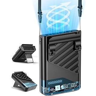 Portable Waist Fan, Powerful Rechargeable Handheld Cooling Shirt Fan with LED Display, USB C Personal Clip On Wearable Neck Straps Fans with Lanyard for Outdoor Working Sports Camping Travel - Amazon product rated Grade B