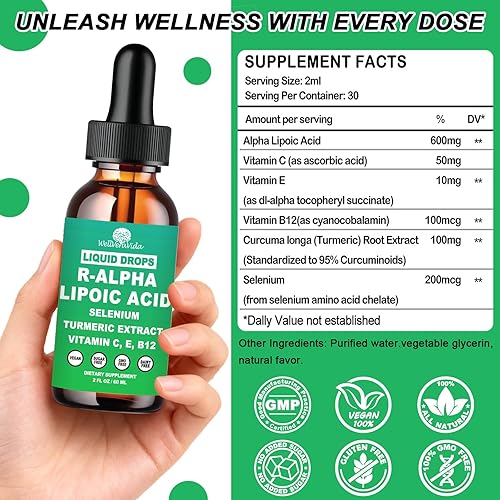 Miniatura 2 de Gotas líquidas de ácido alfa lipoico, suplemento ALA ácido alfa lipoico 600 mg para antioxidantes nervios y apoyo al metabolismo energético, ácido
