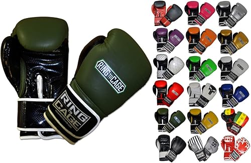 Guantes de boxeo para entrenamiento de gimnasio (verde militarnegro, peso grande 16 onzas)