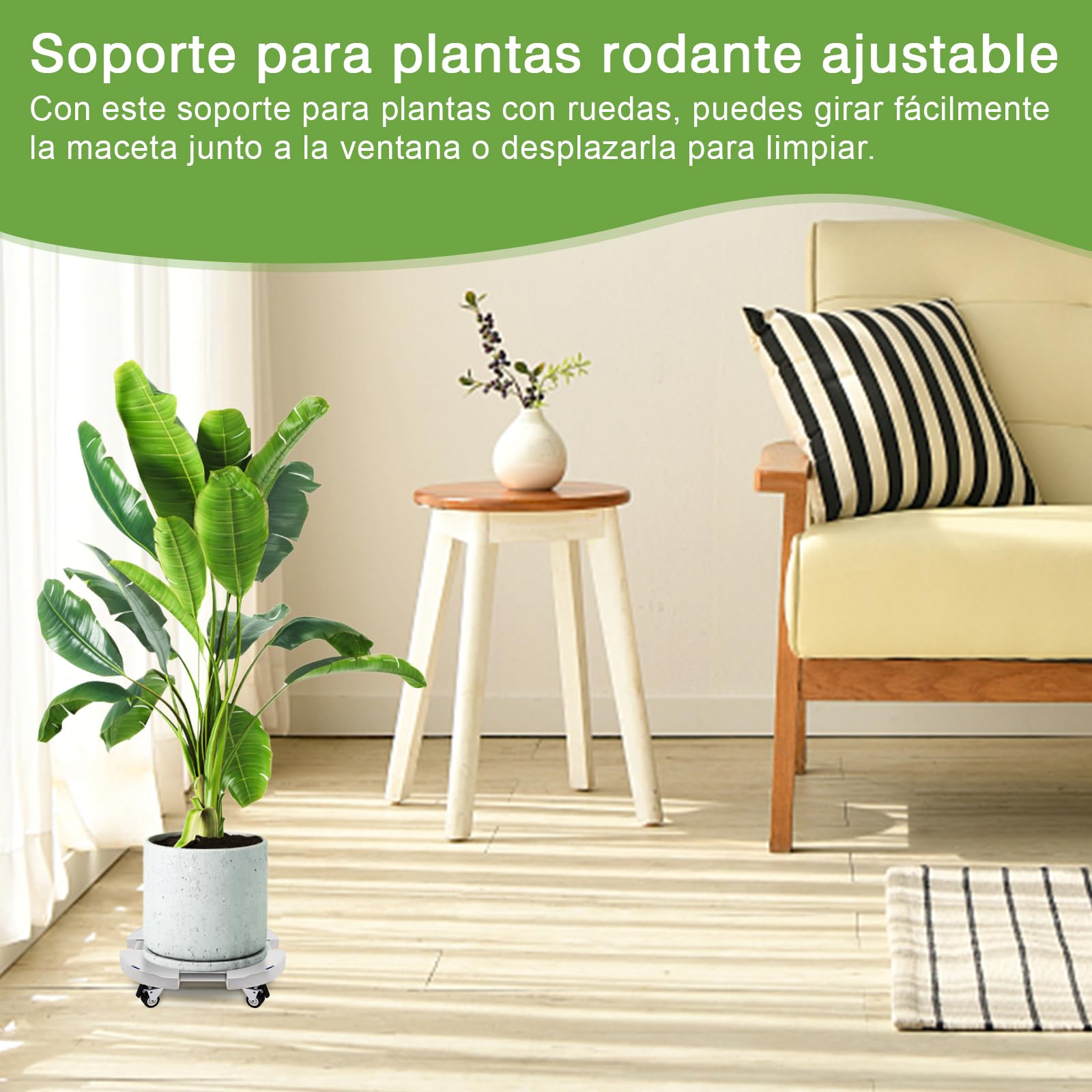 DEWEL Plataforma con Ruedas Ajustable 38.3-51.5cm Base para Planta con Ruedas Soporte para Plantas Exterior Capacidad de 200 KG Adecuado para Macetas Jardín Interior Exterior (Blanco) | Soporte para Plantas Exterior Capacidad de 200 KG Adecuado para Macet