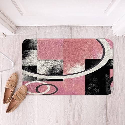 Tapetes de baño con diseño geométrico circular retro para baño, color rosa y negro, alfombras geométricas de Btah para ducha, bañera, decoración de