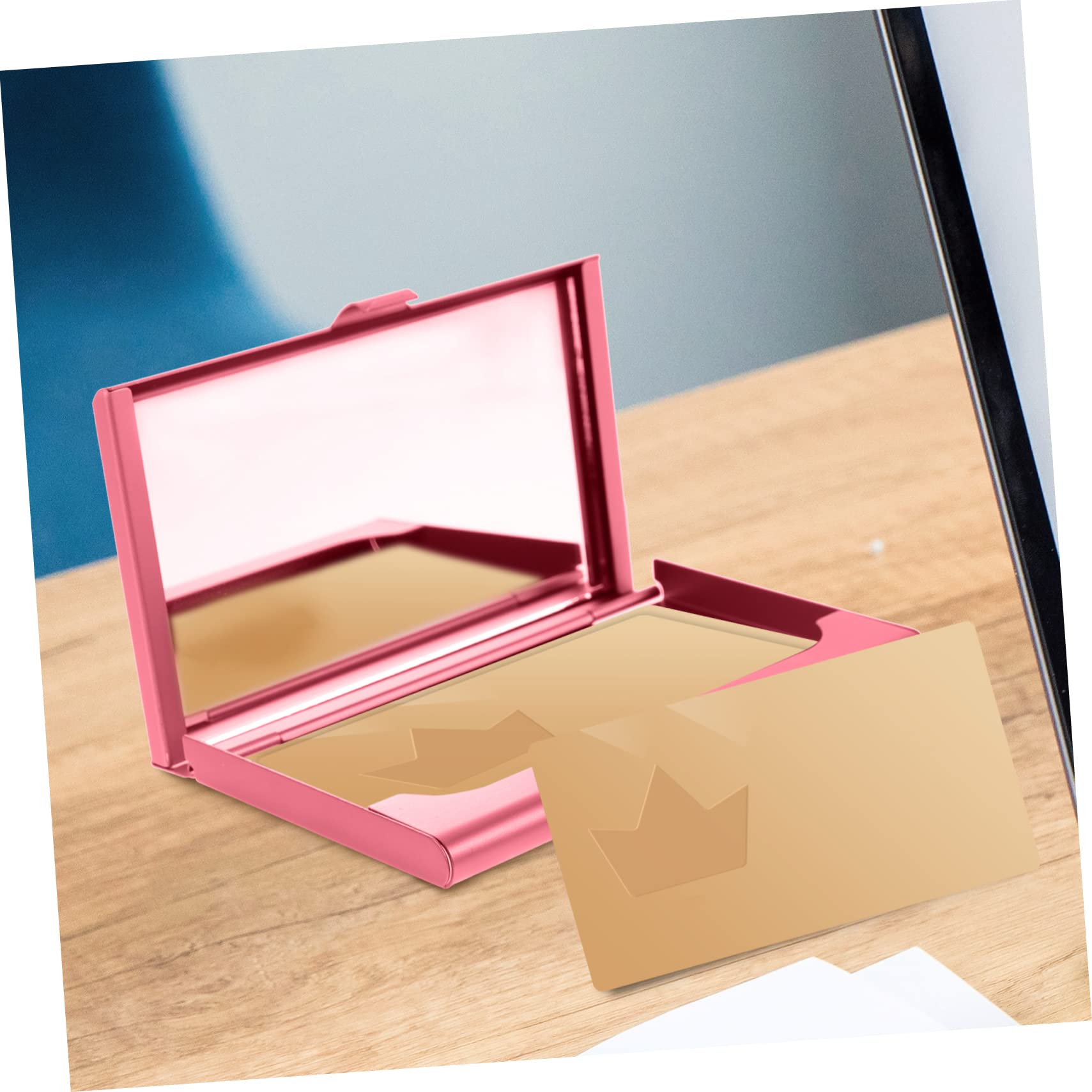 VILLCASE 2pcs Card Holder for Women Metal Business Card Case Mirror Organizer Id Compact Lightweight Teacher Student Nurse