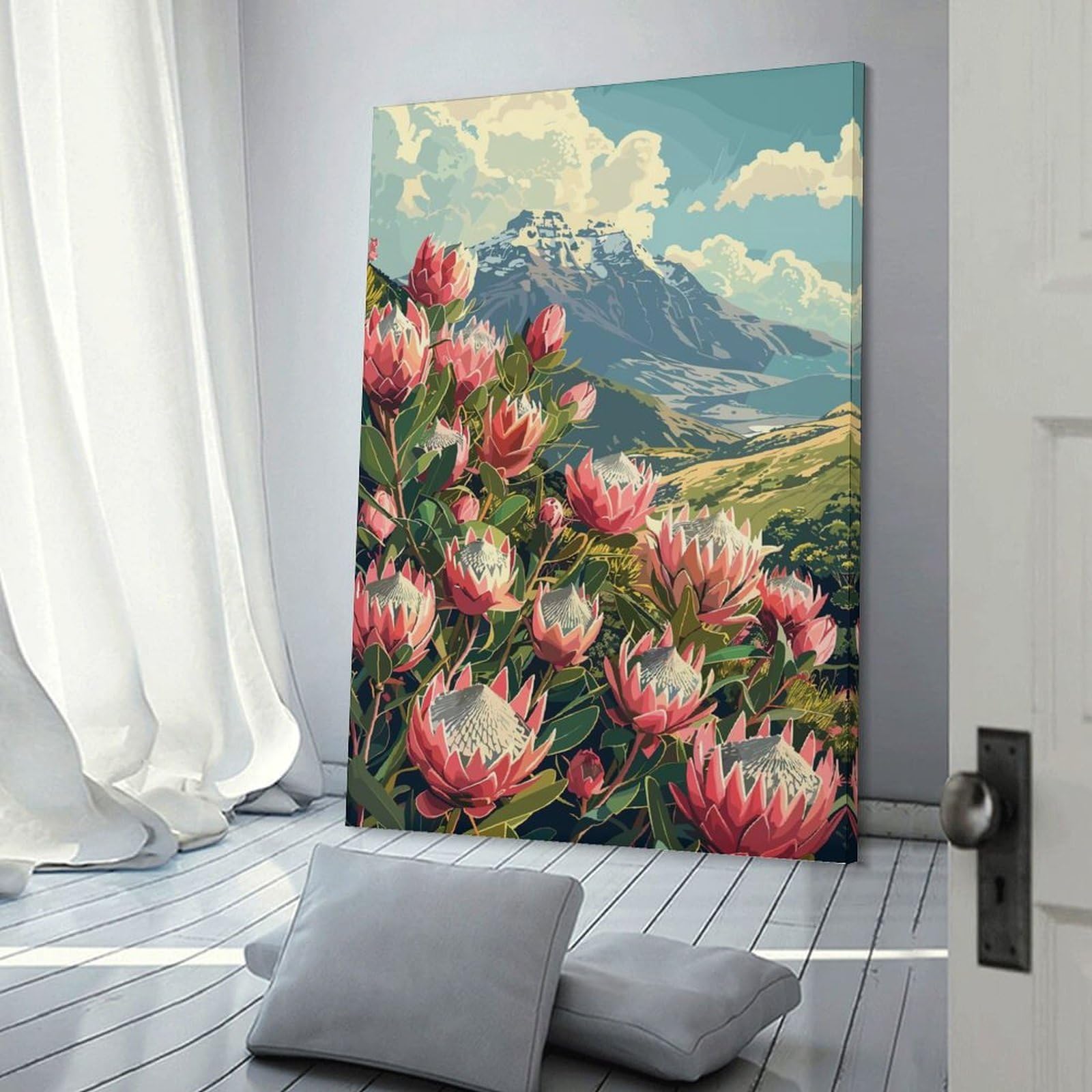 Junmoney Canvas Wall Picture Mountain Proteas, 20x30inch(50x75cm), for Calm Bedrooms, Home Corners Or Flats, Decorative Wall Art for Cosy Rooms