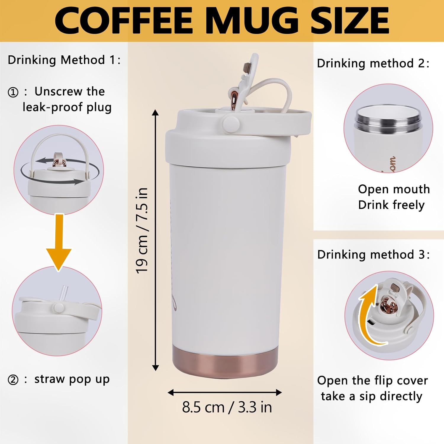 Ceramic Coating Travel Coffee Mug, 17oz Insulated Ceramic Lined Camping Coffee Cup, Double Wall Hot & Cold Travel Drinking Cup with Leak-Proof Lid and Straw, White - Image 4