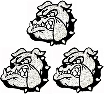 Kleenplus 3pcs. Bulldog Gray with Cute Black Dog Collar Cartoon Patch Bulldog Pitbull Dog Sticker Craft Patches DIY Applique Embroidered Sew Iron on Patch Emblem Clothing Costume Accessory Sewing