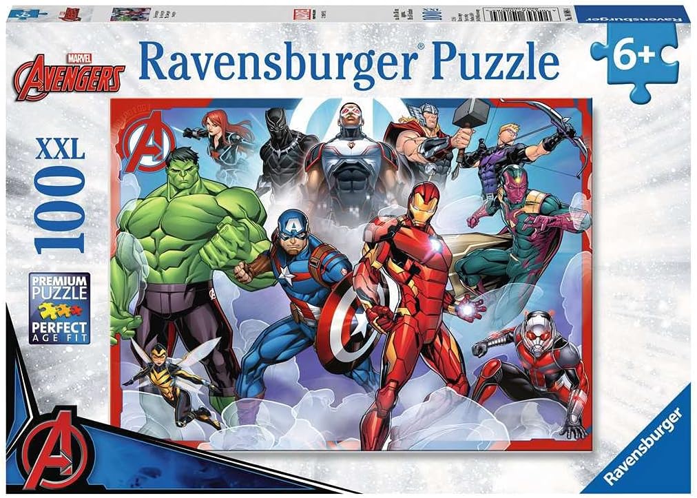 Ravensburger Marvel Avengers XXL 100 Piece Jigsaw Puzzle for Kids Extra Large Pieces Bright Action Superhero Design Premium Quality Cardboard Encourages Focus Creativity and Family Fun