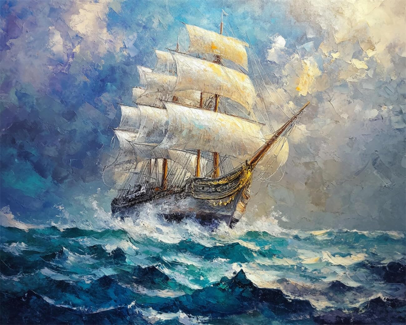 RKFLGEW DIY Seed Bead Embroidery Kits Sailboat Oil Painting 30x40cm