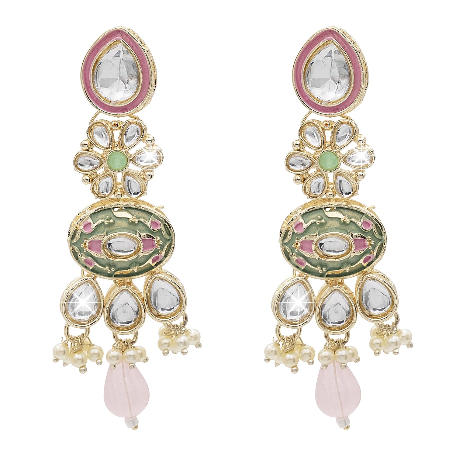 Shining Jewel - By Shivansh Handcrafted Gold Plated Floral Design Traditional Ethnic Kundan, Pearl Studded Light Green Meenakari Earrings For Women (Sje_46.D6_Lp) (B0CMCZVRVZ) Amazon Price History, Amazon Price Tracker