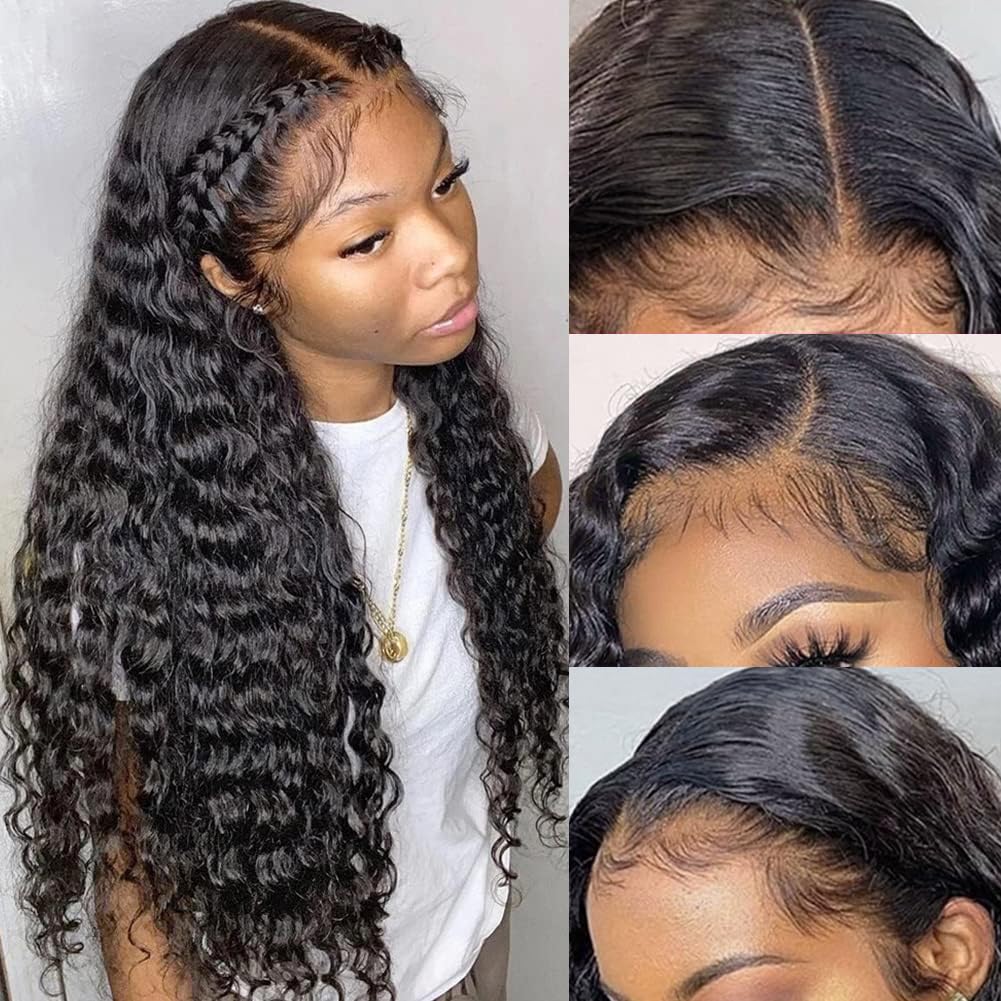 Pizazz 13x4 HD Lace Front Wigs Human Hair Pre Plucked Pre Bleached Knots Black color 26 Inch