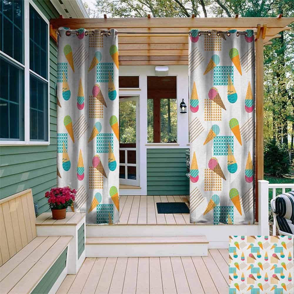 Outdoor Curtains Ice Cream Pattern in Scandinavian Style Cones with Colorful Scoops and Geometric Design Waterproof Patio Door Panel W72"x L84" Multicolor