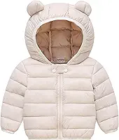 Jaqueta acolchoada para bebê, com capuz, leve, orelhas de urso, zíper, casacos para meninos e meninas de 6 a 4 anos