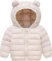 Jaqueta acolchoada para bebê, com capuz, leve, orelhas de urso, zíper, casacos para meninos e meninas de 6 a 4 anos