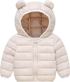 Jaqueta acolchoada para bebê, com capuz, leve, orelhas de urso, zíper, casacos para meninos e meninas de 6 a 4 anos