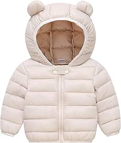 Jaqueta acolchoada para bebê, com capuz, leve, orelhas de urso, zíper, casacos para meninos e meninas de 6 a 4 anos
