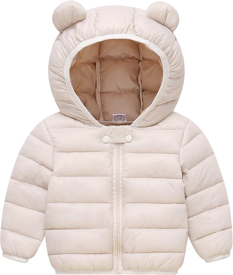 Jaqueta acolchoada para bebê, com capuz, leve, orelhas de urso, zíper, casacos para meninos e meninas de 6 a 4 anos
