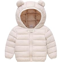 AIWUHE Baby Puffer Jacket Hooded Light Winter Coats Bear Ears Zipper Up Down Coats Outwear for Toddler Boys Girls 6M-4T