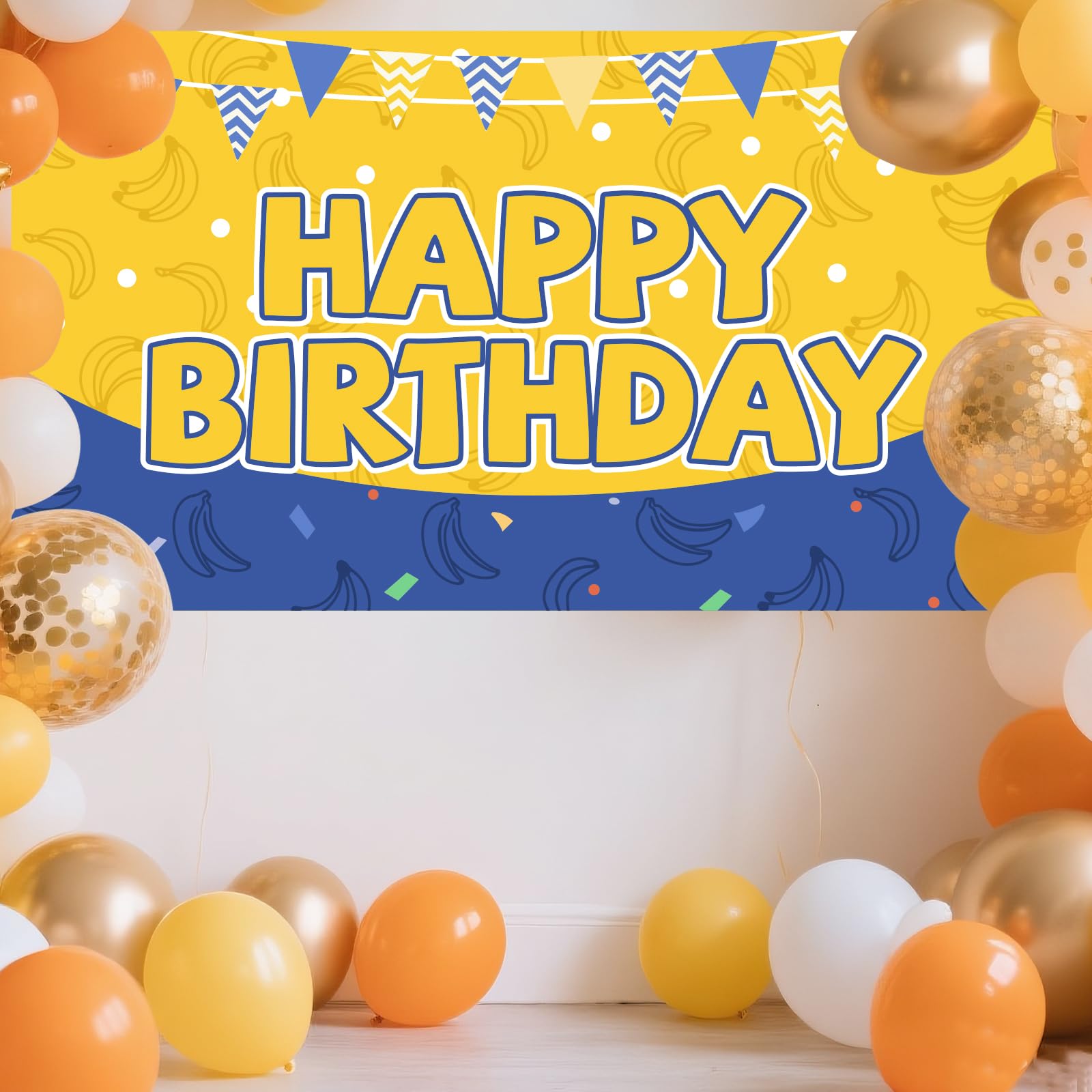 Banner Di Compleanno A Forma Di Banana – Giallo E Blu, In Cartoncino, Con Lettere H 20x15 Cm, Per Feste A Tema E Baby Shower