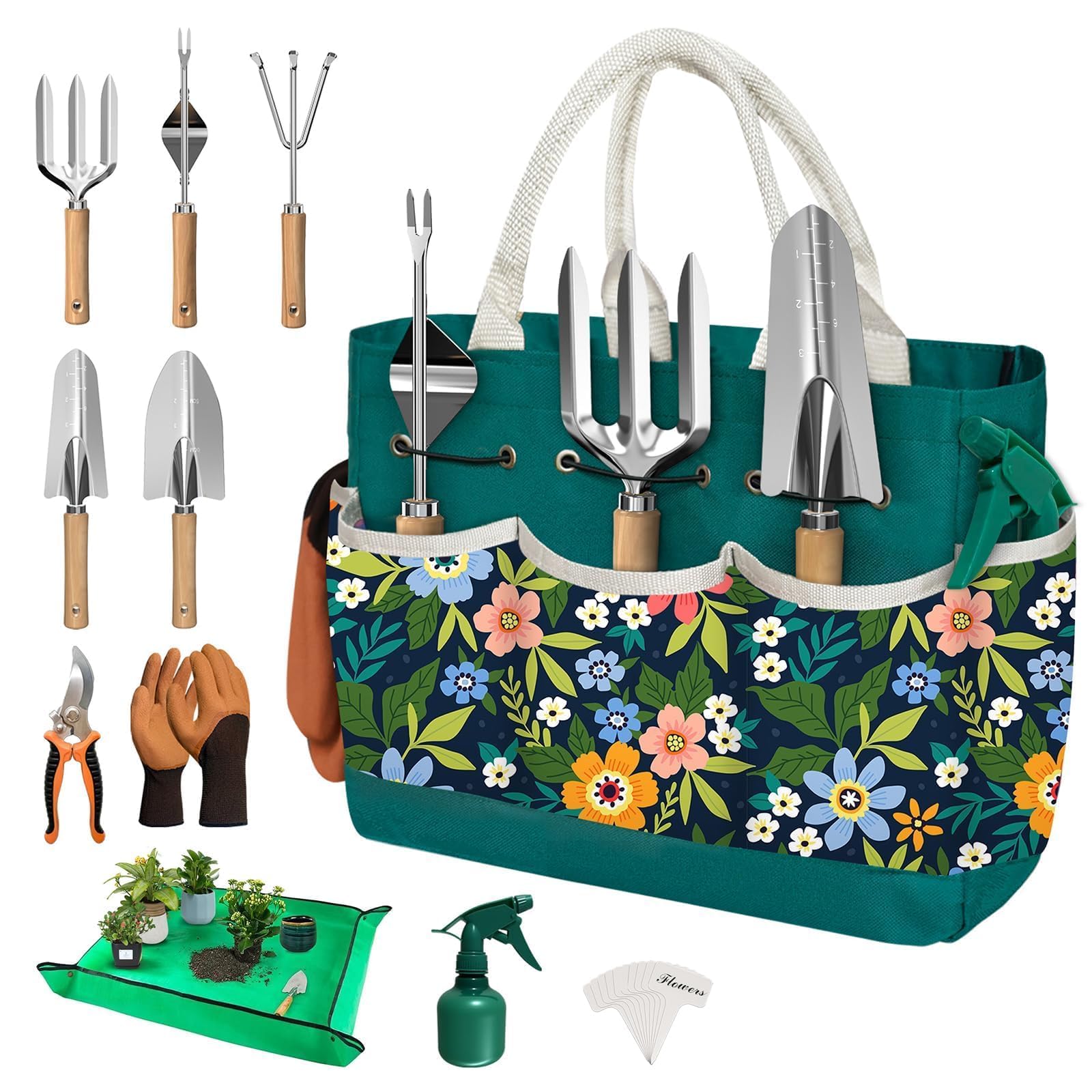 Juego de herramientas de jardinería para mujer, 22 piezas, juego de herramientas de mano para jardín, organizador, regalos para madre, principiantes, jardineros, accesorios de jardín con palas para