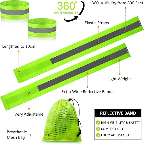 Miniatura 3 de Sumind El juego de equipo reflectante para correr incluye 2 luces LED de seguridad y 4 bandas reflectantes para muñeca, brazo, tobillo, piernas,