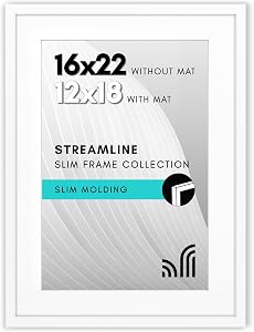 Americanflat 16x22 Picture Frame with Polished Plexiglass - Use as 12x18 Frame with Mat or Display 16x22 Photo Without Mat - Streamline Collection - Thin Border Picture Frames for Wall - White