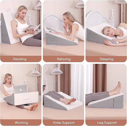 Miniatura 6 de Forias Almohada de cuña para dormir, almohada de cuña de cama de 10 pulgadas para después de la cirugía, parte superior de espuma viscoelástica de