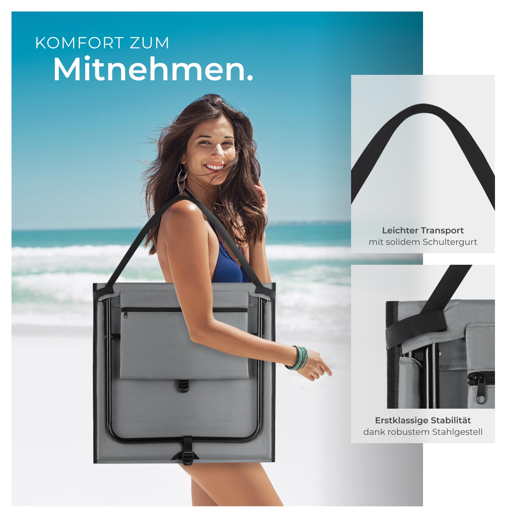 tectake® 2er Set klappbare Strandmatte mit Rückenlehne, Strandliege klappbar leicht, Sonnenliege mit Rückenstütze, Liegestuhl, als Sitzunterlage Outdoor, Beach Liege, Freibad, Garten Zubehör