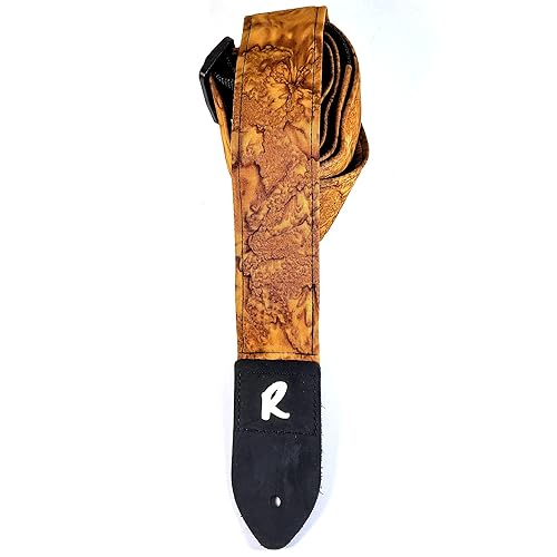 Miniatura 2 de Brown Batik Guitar Strap - Tan Genuine Leather Ends, Includes 2 Strap Locks & 1 Pick. Adjustable Strap, Pick Pocket, For Bass, Electric & Acoustic