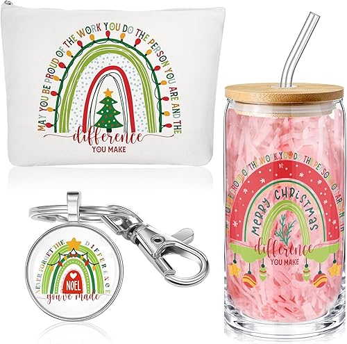 Miniatura 8 de Juego de 3 piezas de regalo de agradecimiento a los empleados para mujeres, regalo de agradecimiento, vasos de vidrio de 16 onzas con tapa, bolsa de