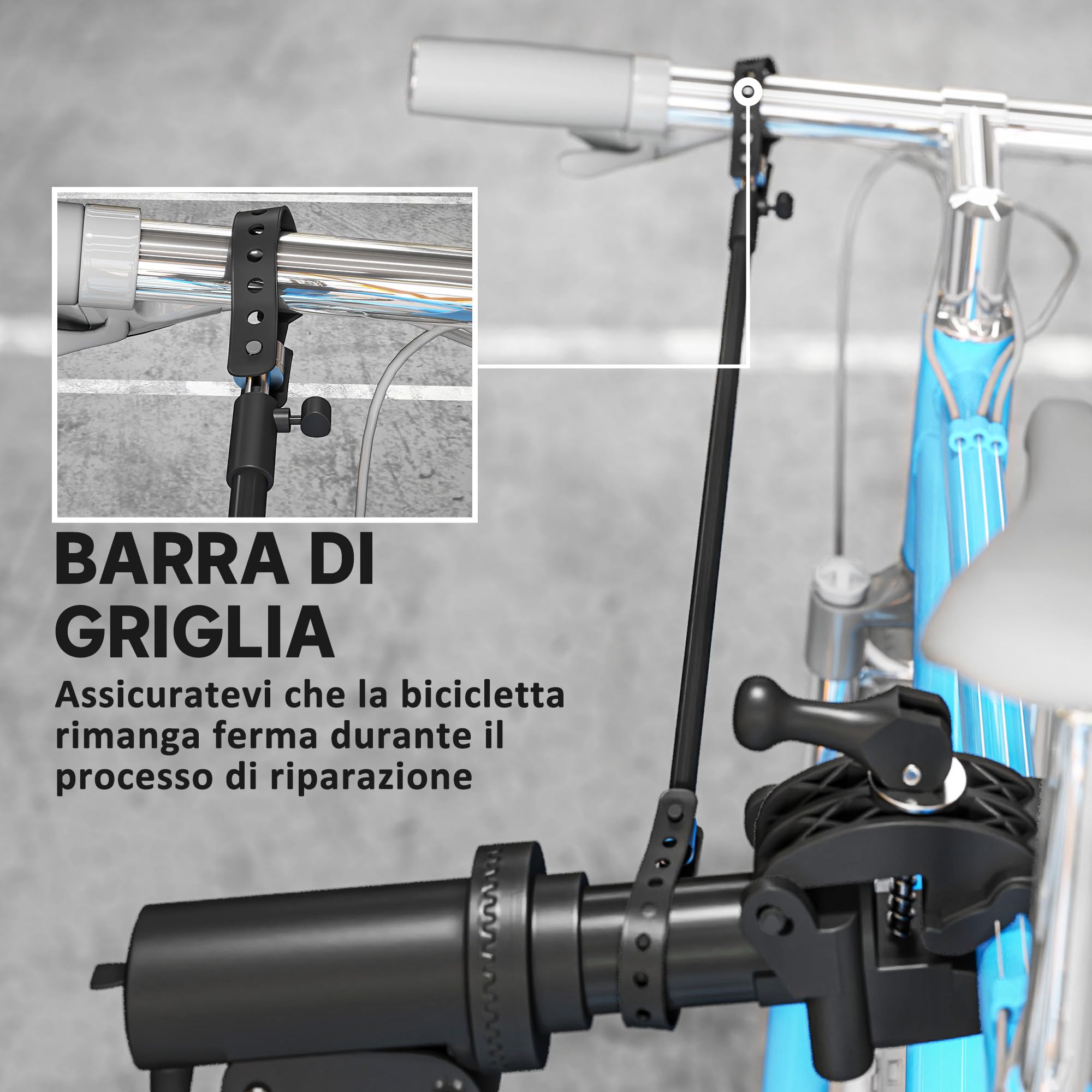 HOMCOM Cavalletto per Riparazione Bici, Supporto Manutenzione Biciclette con Altezza Regolabile, Girevole a 360° e Pieghevole, Cavalletto Manutenzione Bici, per Universale Massimo 40 kg, Nero