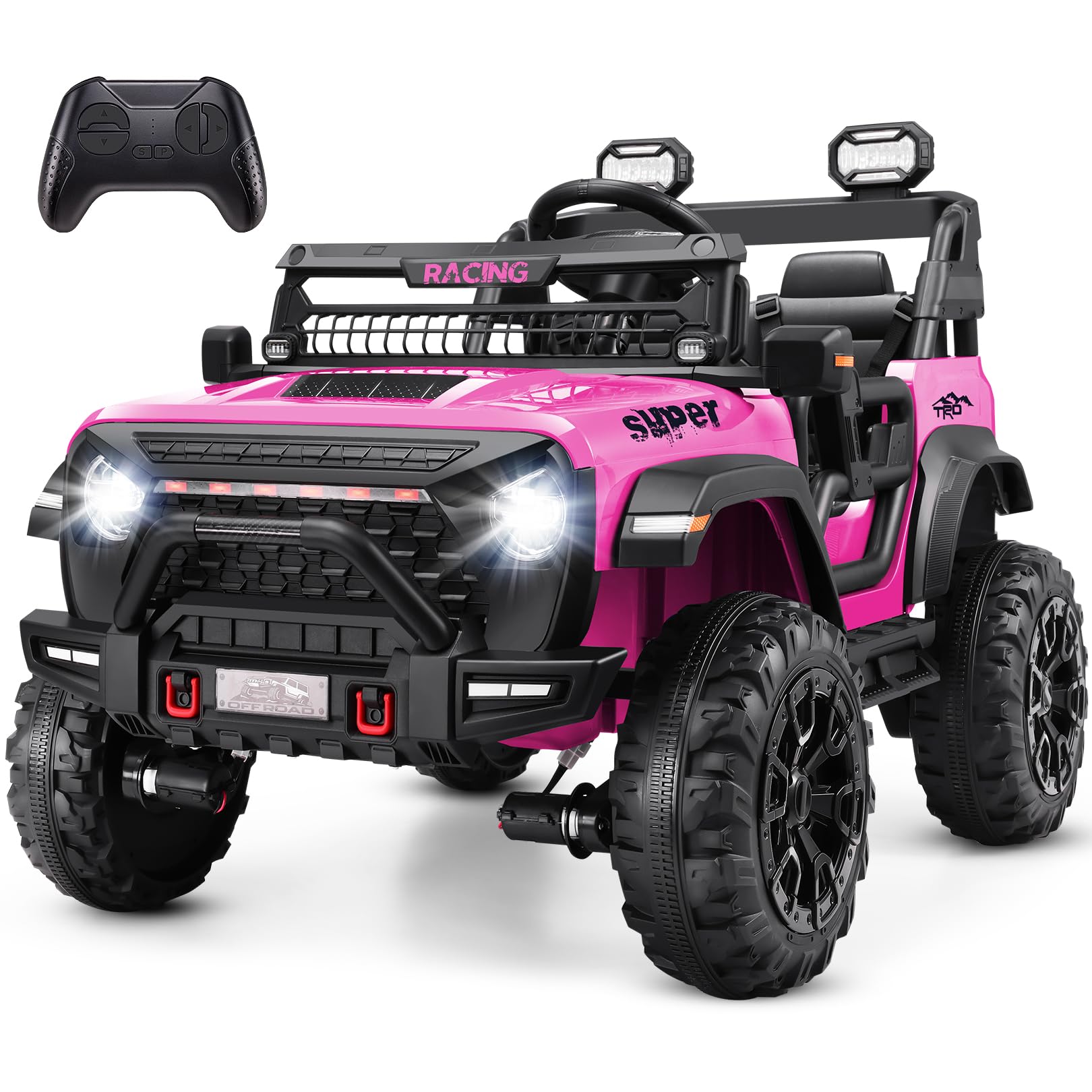 24V Ride on Car with Remote Control, 2 Seater Electric Car for Kids w/20 Inch Wide Seat, 4x100W Motor, LED Headlight & Music Player, Power Car Wheels Ride on Toys for Boys Girls, Pink
