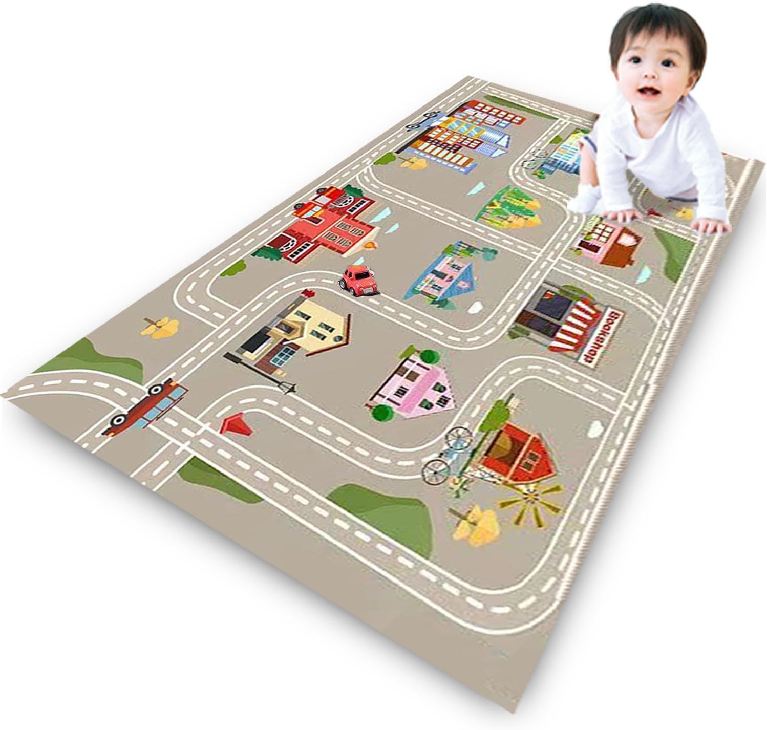 Kids Carpet Rugs Playmat Great for Toy Cars & Toys,Educational Road and Traffic Carpet Car Rug,City Life Fun Throw Rug,Play Area Rug Gift for Children Baby Bedroom Play Room Game 2.6×4ft/80×120CM