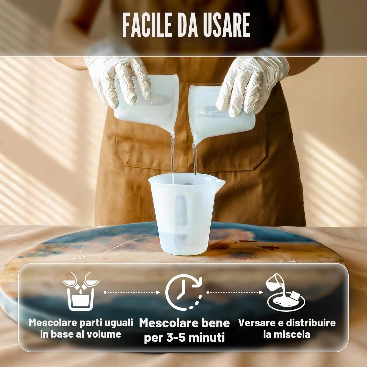 CRAFT RESIN 4L Resina Epossidica per Tavolo – Resina Epossidica Trasparente Kit, Resistente ai Raggi UV, Alto Lucido, Autolivellante – per Piani di Lavoro & Banconi – per Legno, Superfici