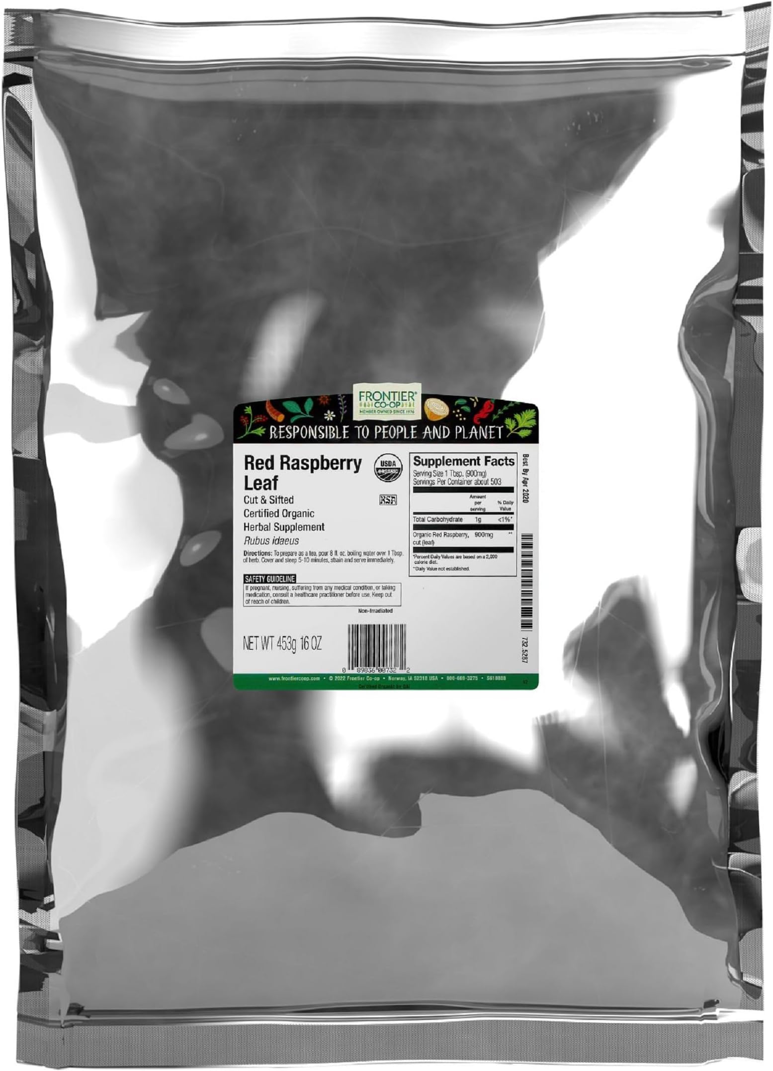 Frontier Co-op Organic Red RaspberryLeaf, Cut & Sifted, 1 Pound Bulk Bag