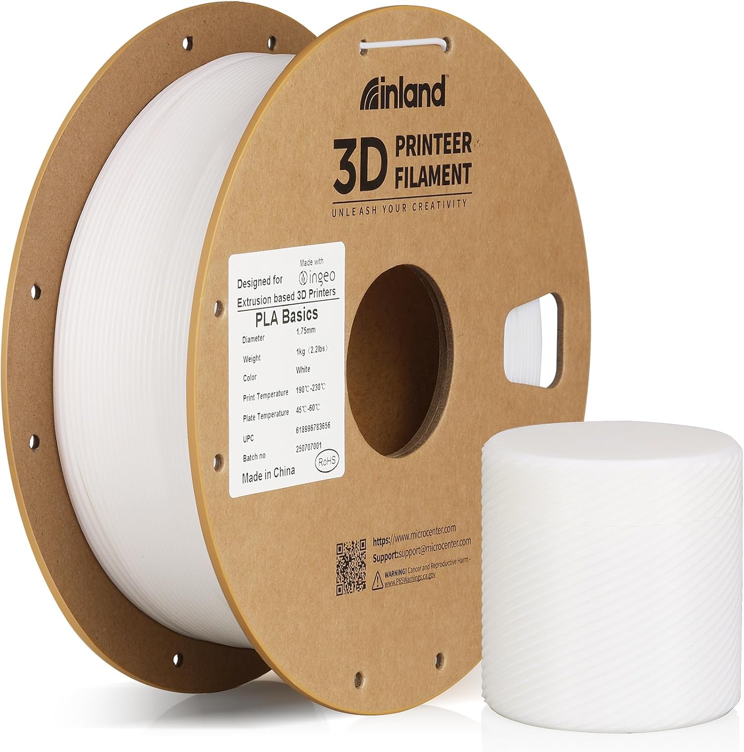 Inland PLA Basics Filament 1.75mm, 1kg Spool – Dimensional Accuracy ±0.02mm, Neatly Wound, Fits Most FDM 3D Printers (Black & White, 4 Pack)