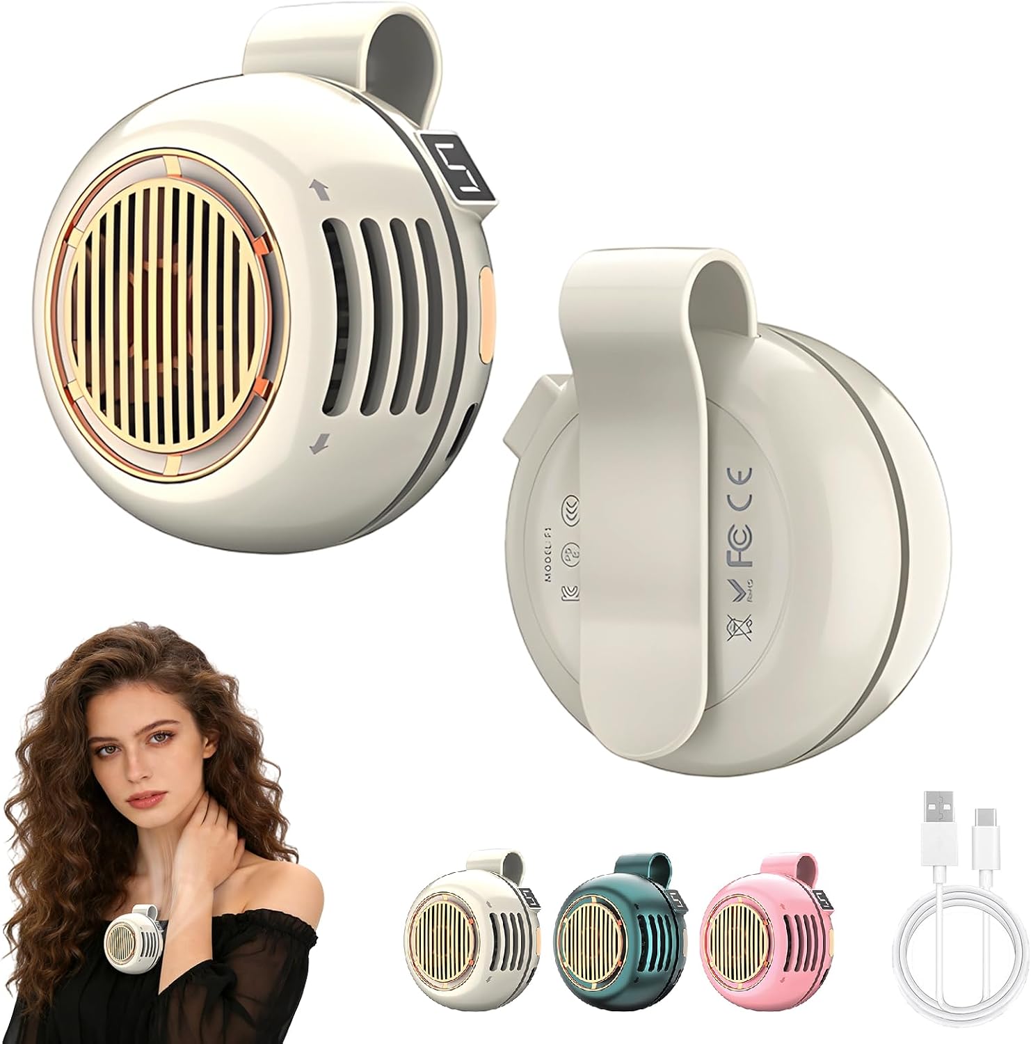 Portable Silent Mini Bladeless Fan Clip On, 5 Speeds 360° Rotatable Clip on Fan for Shirt & Waist, USB Rechargeable Small Fans Portable, 2026 New Whirlwind Fans for Outdoor/Travel/Office, White