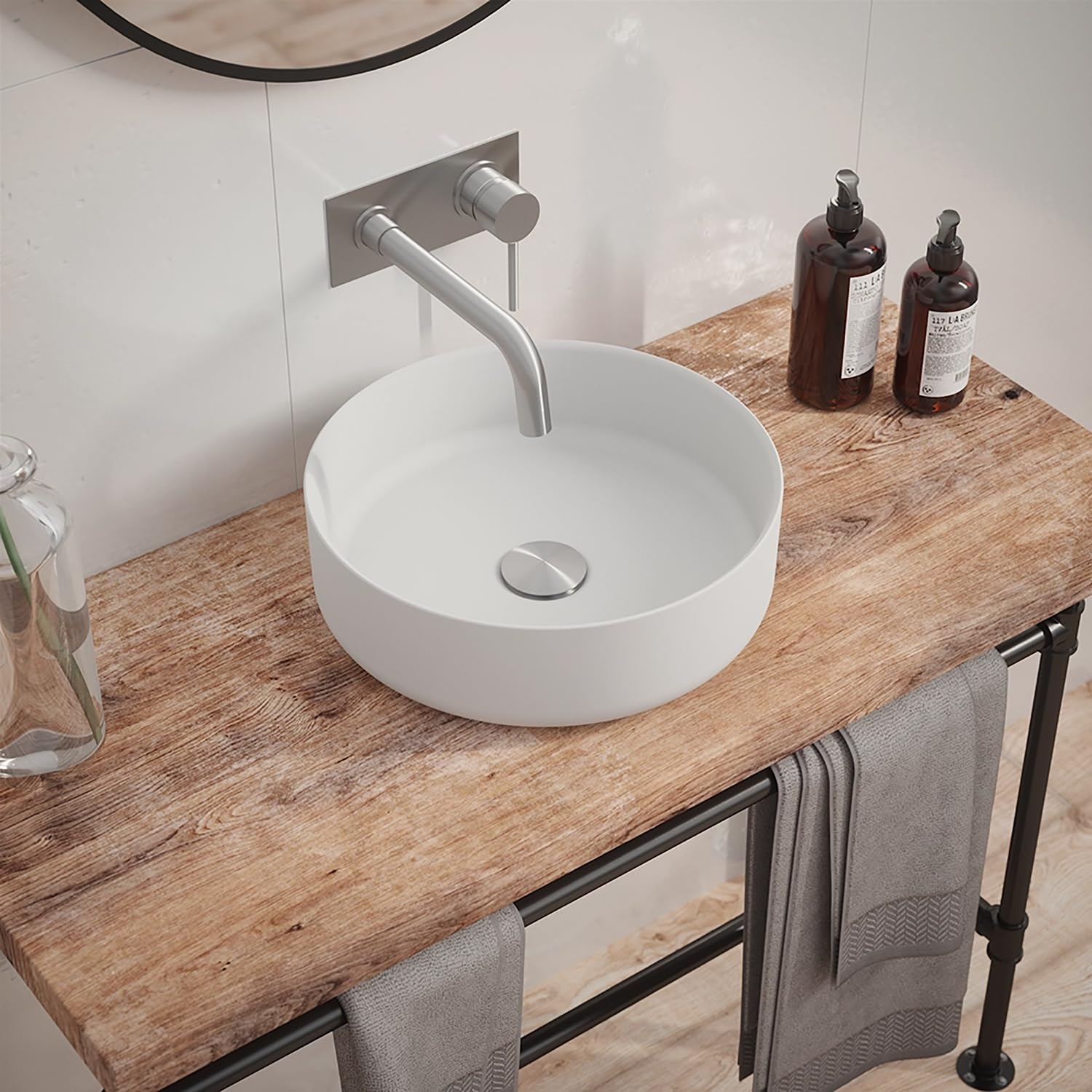 Lavabo da Appoggio Senza Troppo Pieno 36x36x12 cm Tondo in Ceramica Bianco Lucido per Mensole da Bagno Sospese