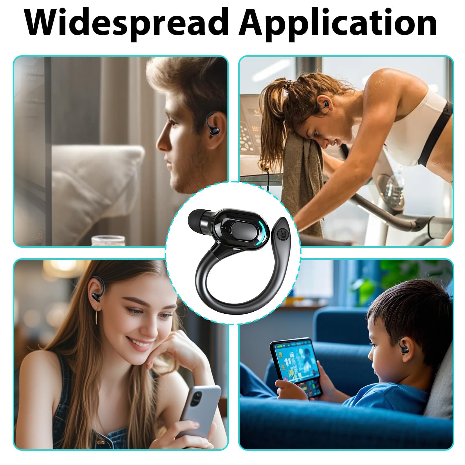 Oreillette Bluetooth sans Fil V5.2, Écouteur Mono Tour d'oreille 360° avec Micro Intégré, Main Libre Bluetooth 20h de Lecture pour iPhone Android PC Bureau Conduite Affaires Sport