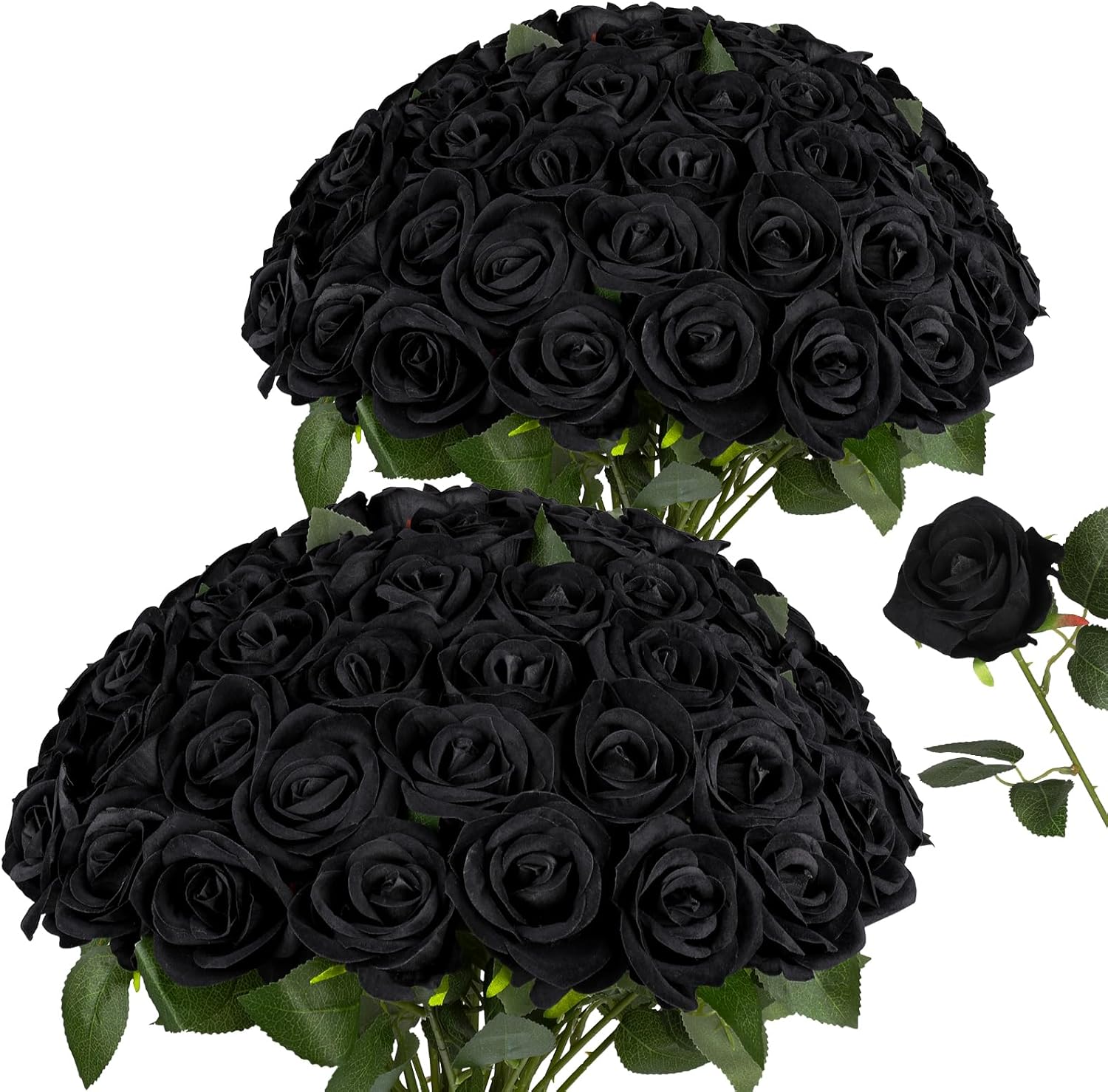 AmyHomie 48 PCS Black Roses Velvet Realistic Artificial Flowers with Bendable Stems for Wedding Bouquets Baby Shower Party Home Decor Fake Flowers Gifts for Valentines, Mothers Day, Womens Day