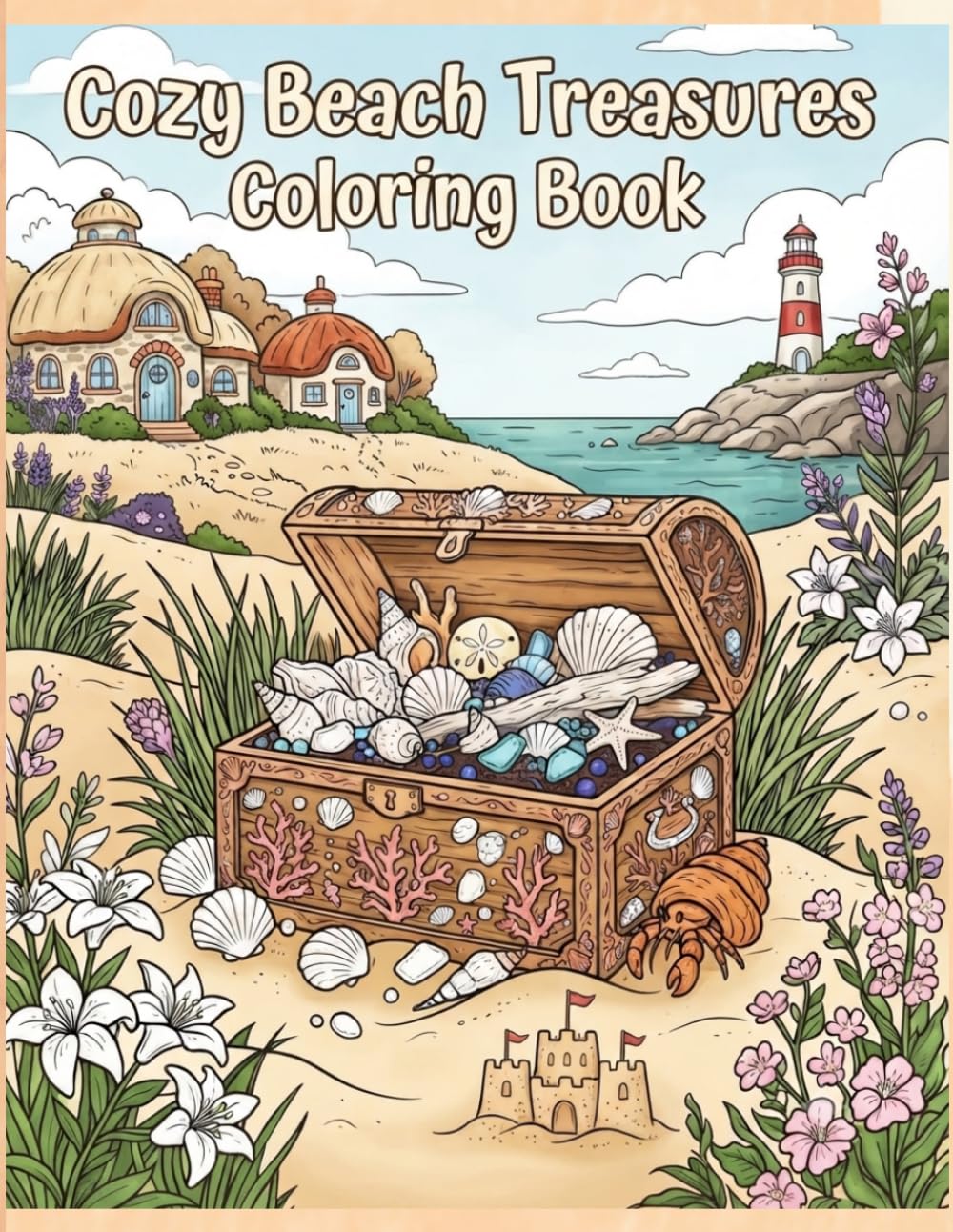Cozy Beach Treasures Coloring Book: 50 Relaxing Coastal Scenes Filled with Seashells, Lighthouses, Beach Cottages, and Ocean Treasures | Bold & Easy Coloring Pages for Kids, Teens & Adults