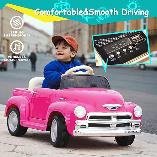 Miniatura 4 de Joywhale 12V Auto de Paseo para Niños con Licencia Chevrolet 3100 Pickup, Coche Eléctrico Motorizado a Batería, con Batería Grande de 7AH, Control