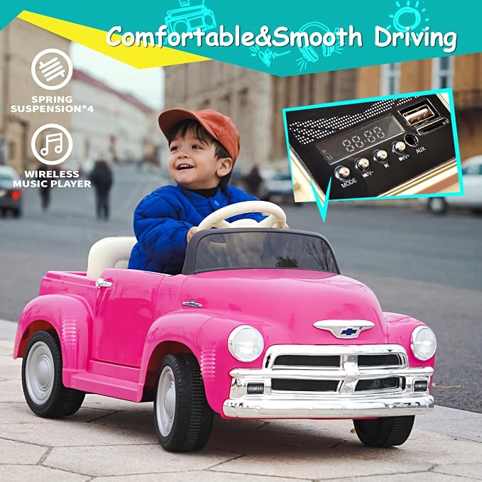 Carro eléctrico infantil 12V estilo retro Rosa miniatura 5