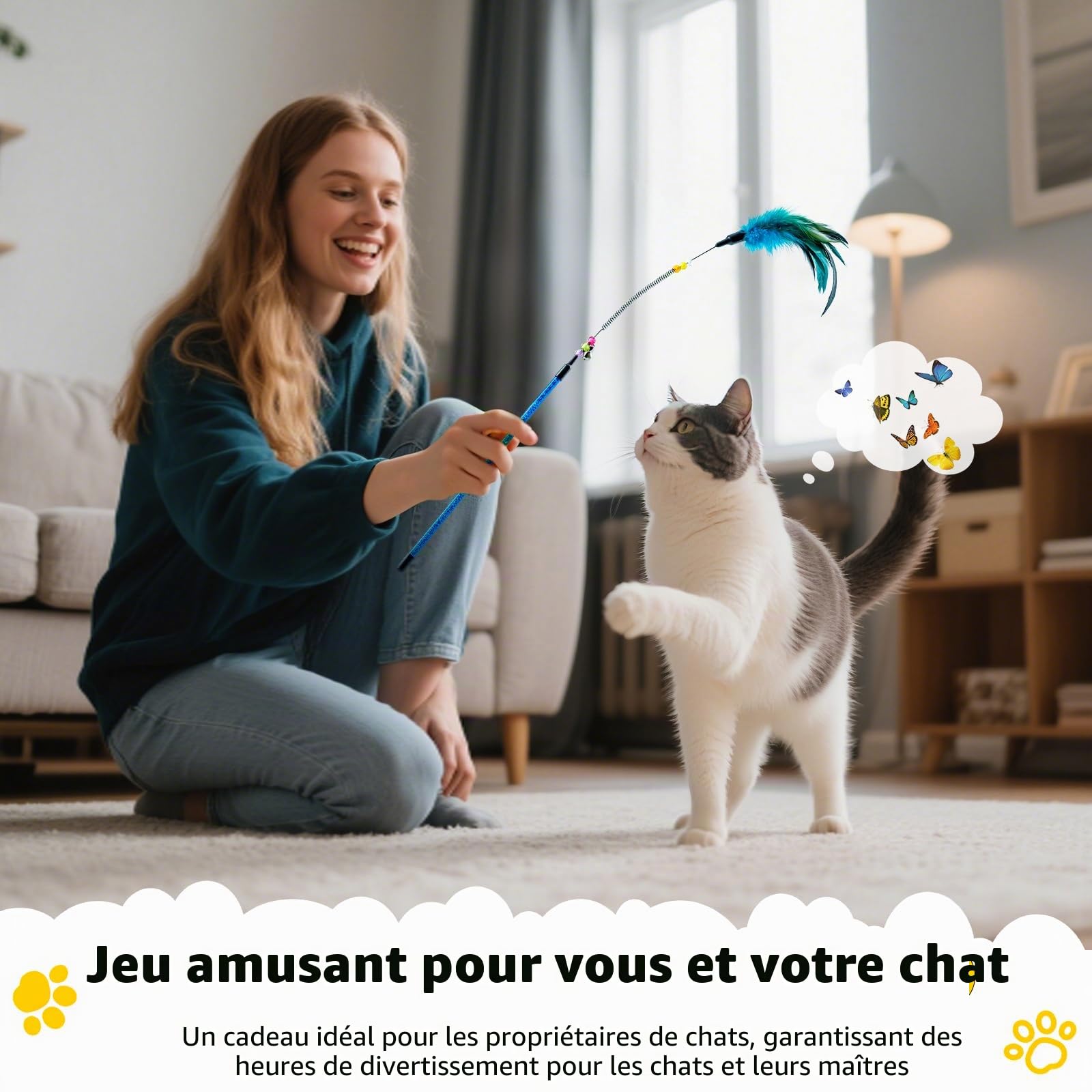 AIDIYA Jouets pour Chat avec Plumes et Baguette pour Chat Jouet en Forme de Plume pour Chat (Lot de 6)