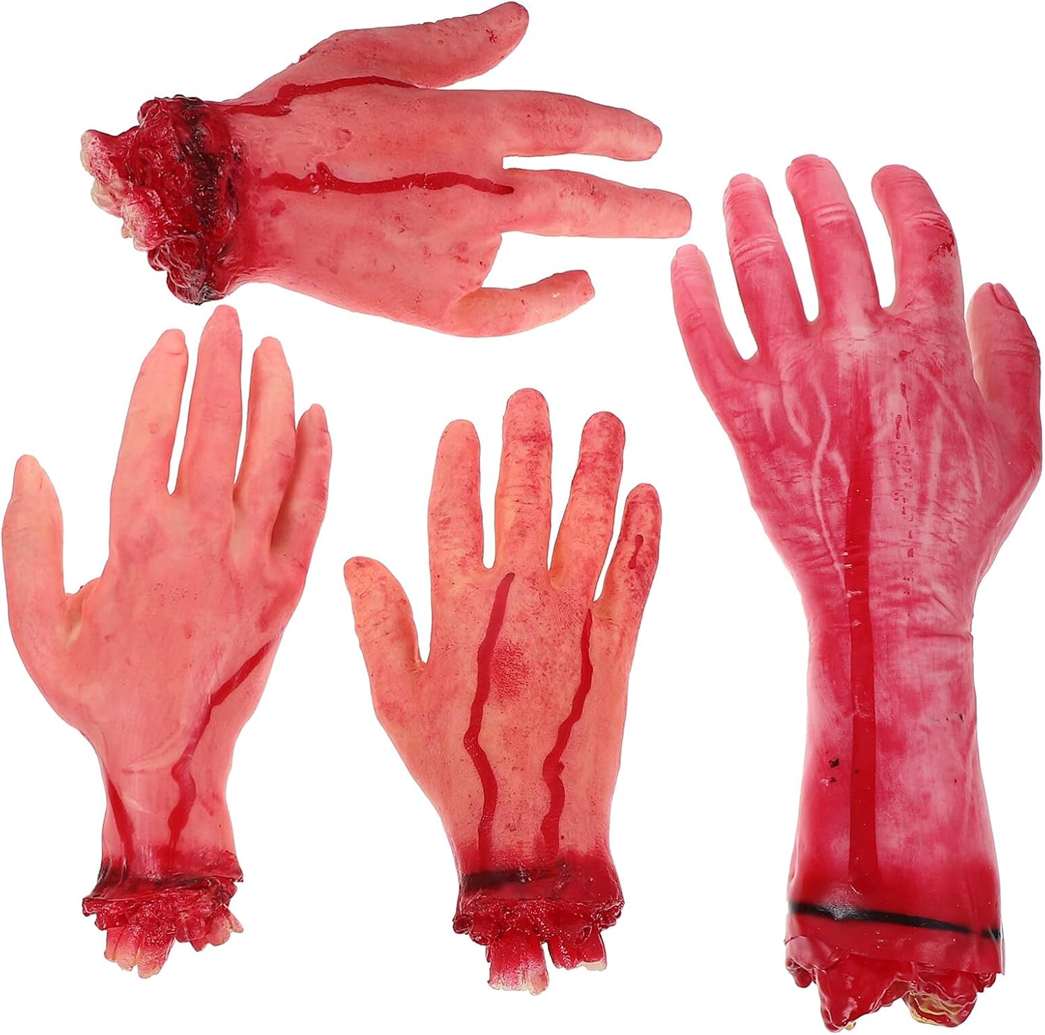 Yardwe 4Pcs Halloween Fake Hands Bloody Severed Body Parts Props Realistic Scary Prank Decorations for Haunted House Party